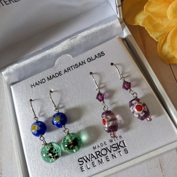 2 Pairs of Glass Bead Earrings. Swarovski Elements NIB - Picture 3 of 4